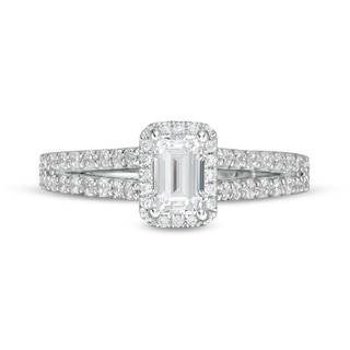 Peoples Private Collection 1.00 CT. T.W. Certified Emerald-Cut Diamond Frame Engagement Ring in 14K White Gold (F/SI2)