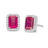 Thumbnail Image 1 of Emerald-Cut Lab-Created Ruby and White Sapphire Octagonal Frame Stud Earrings in Sterling Silver