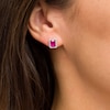 Thumbnail Image 2 of Emerald-Cut Lab-Created Ruby and White Sapphire Octagonal Frame Stud Earrings in Sterling Silver