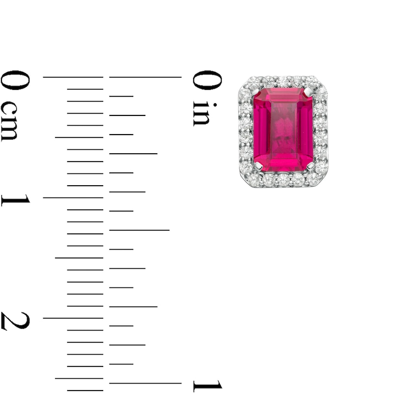 Main Image 3 of Emerald-Cut Lab-Created Ruby and White Sapphire Octagonal Frame Stud Earrings in Sterling Silver