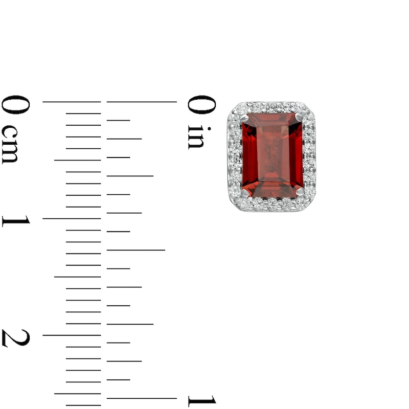 Main Image 3 of Emerald-Cut Simulated Garnet and Lab-Created White Sapphire Octagonal Frame Stud Earrings in Sterling Silver