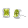 Thumbnail Image 1 of Emerald-Cut Simulated Peridot and Lab-Created White Sapphire Octagonal Frame Stud Earrings in Sterling Silver