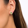 Thumbnail Image 2 of Emerald-Cut Simulated Peridot and Lab-Created White Sapphire Octagonal Frame Stud Earrings in Sterling Silver