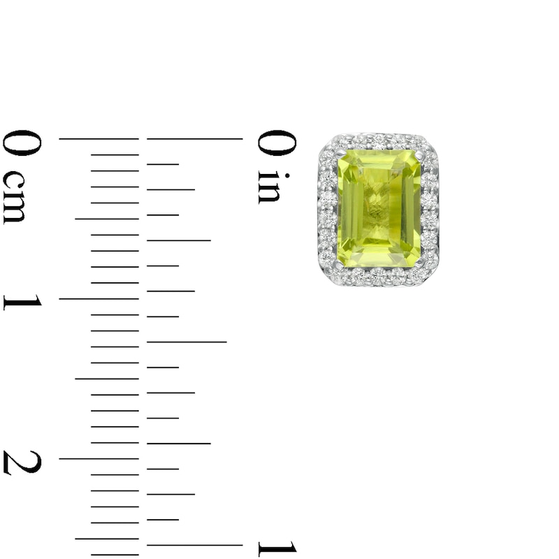 Main Image 3 of Emerald-Cut Simulated Peridot and Lab-Created White Sapphire Octagonal Frame Stud Earrings in Sterling Silver