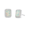 Thumbnail Image 1 of Emerald-Cut Lab-Created Opal and White Sapphire Octagonal Frame Stud Earrings in Sterling Silver