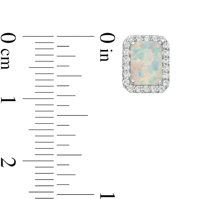 Main Image 3 of Emerald-Cut Lab-Created Opal and White Sapphire Octagonal Frame Stud Earrings in Sterling Silver