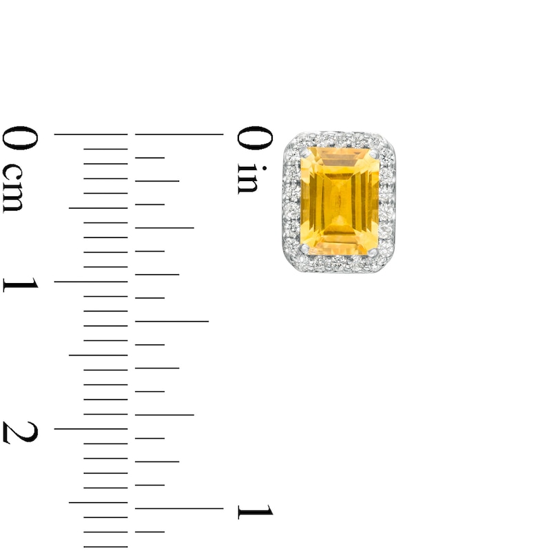 Main Image 3 of Emerald-Cut Lab-Created Citrine and White Sapphire Octagonal Frame Stud Earrings in Sterling Silver