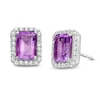 Thumbnail Image 1 of Emerald-Cut Lab-Created Amethyst and White Sapphire Octagonal Frame Stud Earrings in Sterling Silver