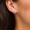Thumbnail Image 2 of Emerald-Cut Lab-Created Amethyst and White Sapphire Octagonal Frame Stud Earrings in Sterling Silver