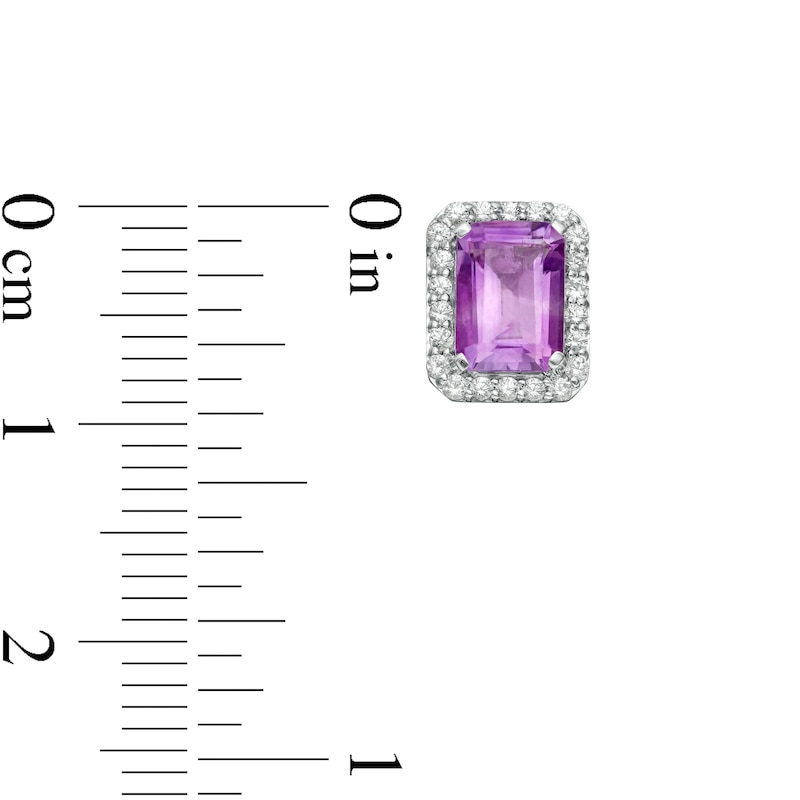 Main Image 3 of Emerald-Cut Lab-Created Amethyst and White Sapphire Octagonal Frame Stud Earrings in Sterling Silver