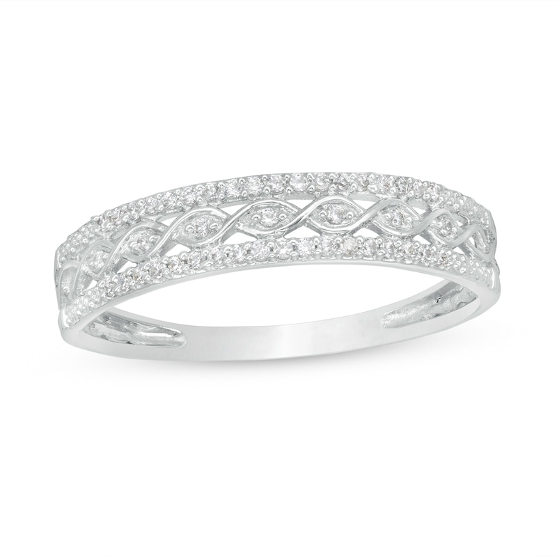 Main Image 1 of 0.09 CT. T.W. Diamond Twist Triple Row Anniversary Band in 10K White Gold