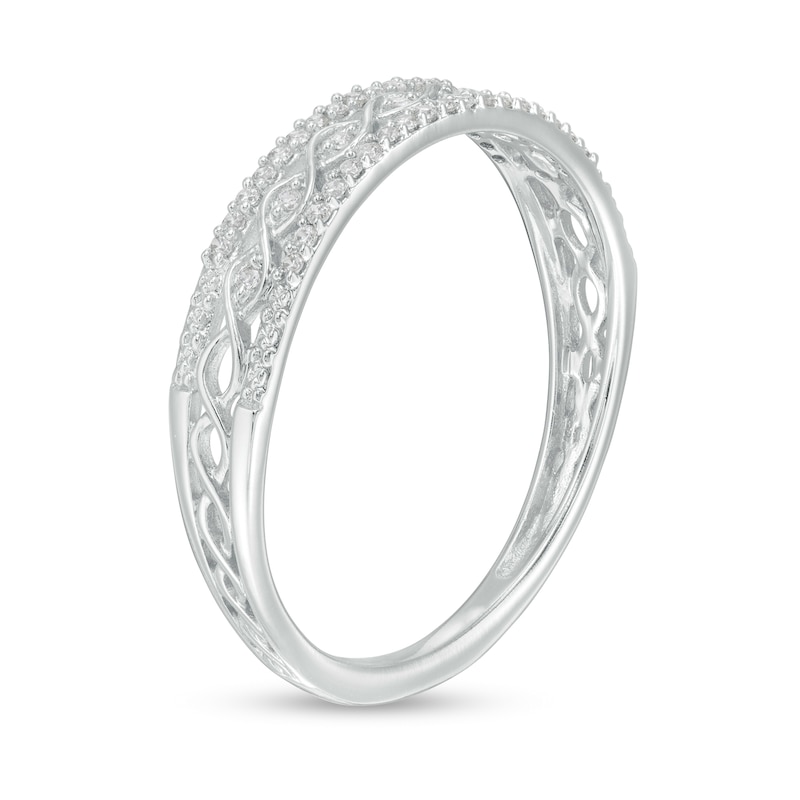 Main Image 3 of 0.09 CT. T.W. Diamond Twist Triple Row Anniversary Band in 10K White Gold
