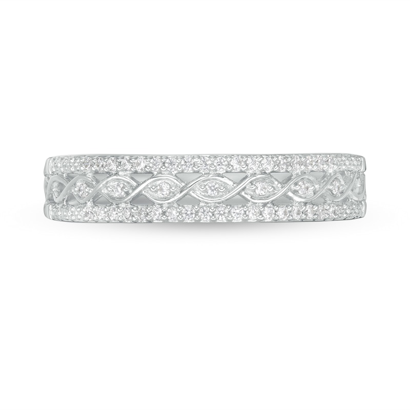 Main Image 4 of 0.09 CT. T.W. Diamond Twist Triple Row Anniversary Band in 10K White Gold
