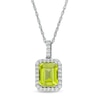 Thumbnail Image 1 of Emerald-Cut Simulated Peridot and Lab-Created White Sapphire Octagonal Frame Drop Pendant in Sterling Silver