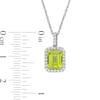 Thumbnail Image 2 of Emerald-Cut Simulated Peridot and Lab-Created White Sapphire Octagonal Frame Drop Pendant in Sterling Silver