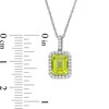 Thumbnail Image 2 of Emerald-Cut Simulated Peridot and Lab-Created White Sapphire Octagonal Frame Drop Pendant in Sterling Silver