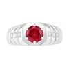 Thumbnail Image 2 of Men's 7.0mm Lab-Created Ruby and 0.04 CT. T.W. Diamond Octagonal-Top Ribbed Shank Ring in Sterling Silver