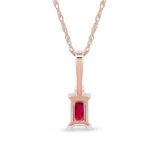 Emerald-Cut Ruby and Diamond Accent Drop Pendant in 10K Rose Gold