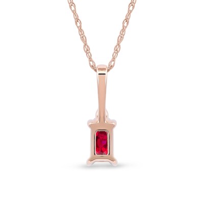 Emerald-Cut Ruby and Diamond Accent Drop Pendant in 10K Rose Gold