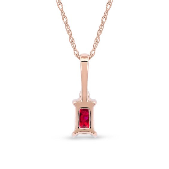 Emerald-Cut Ruby and Diamond Accent Drop Pendant in 10K Rose Gold