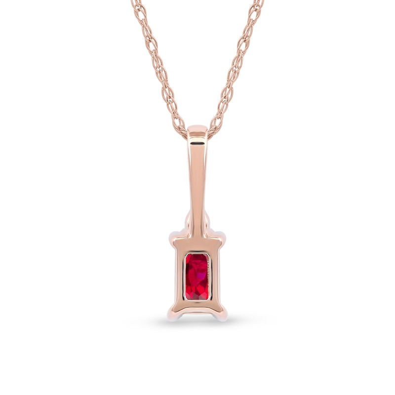Emerald-Cut Ruby and Diamond Accent Drop Pendant in 10K Rose Gold