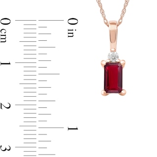 Emerald-Cut Ruby and Diamond Accent Drop Pendant in 10K Rose Gold