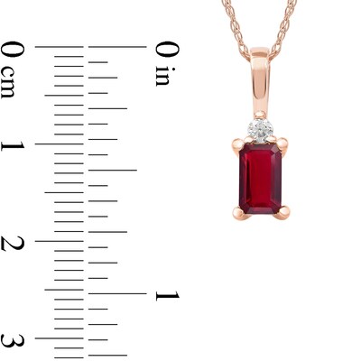 Emerald-Cut Ruby and Diamond Accent Drop Pendant in 10K Rose Gold