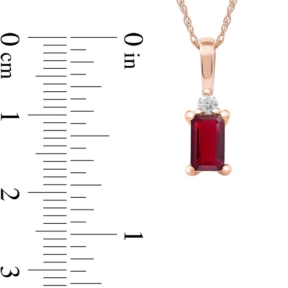 Emerald-Cut Ruby and Diamond Accent Drop Pendant in 10K Rose Gold