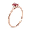 Thumbnail Image 1 of Emerald-Cut Ruby and 0.08 CT. T.W. Diamond Three Stone Grooved Ring in 10K Rose Gold