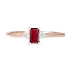 Thumbnail Image 2 of Emerald-Cut Ruby and 0.08 CT. T.W. Diamond Three Stone Grooved Ring in 10K Rose Gold