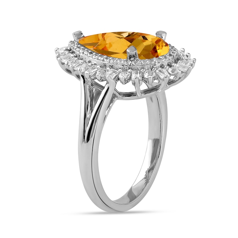 Pear-Shaped Citrine and White Lab-Created Sapphire Double Shadow Frame Split Shank Ring in Sterling Silver