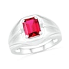 Thumbnail Image 1 of Men's Emerald-Cut Lab-Created Ruby Rectangular Frame Split Shank Ring in Sterling Silver