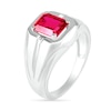 Thumbnail Image 3 of Men's Emerald-Cut Lab-Created Ruby Rectangular Frame Split Shank Ring in Sterling Silver