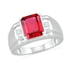 Thumbnail Image 1 of Men's Emerald-Cut Lab-Created Ruby and Diamond Accent Collar Stepped Edge Ring in Sterling Silver