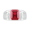 Thumbnail Image 2 of Men's Emerald-Cut Lab-Created Ruby and Diamond Accent Collar Stepped Edge Ring in Sterling Silver