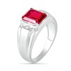 Thumbnail Image 3 of Men's Emerald-Cut Lab-Created Ruby and Diamond Accent Collar Stepped Edge Ring in Sterling Silver