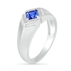 Thumbnail Image 3 of Men's Square-Cut Blue Lab-Created Sapphire and 0.04 CT. T.W. Diamond Chevron Collar Knife Edge Ring in Sterling Silver