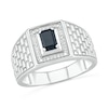 Thumbnail Image 1 of Men's Emerald-Cut Black Lab-Created Spinel and 0.066 CT. T.W. Diamond Frame Brick Pattern Ring in Sterling Silver