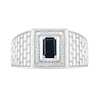 Thumbnail Image 2 of Men's Emerald-Cut Black Lab-Created Spinel and 0.066 CT. T.W. Diamond Frame Brick Pattern Ring in Sterling Silver
