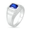 Thumbnail Image 3 of Men's Emerald-Cut Blue Lab-Created Sapphire and 0.086 CT. T.W. Diamond Octagonal Frame Collar Ring in Sterling Silver