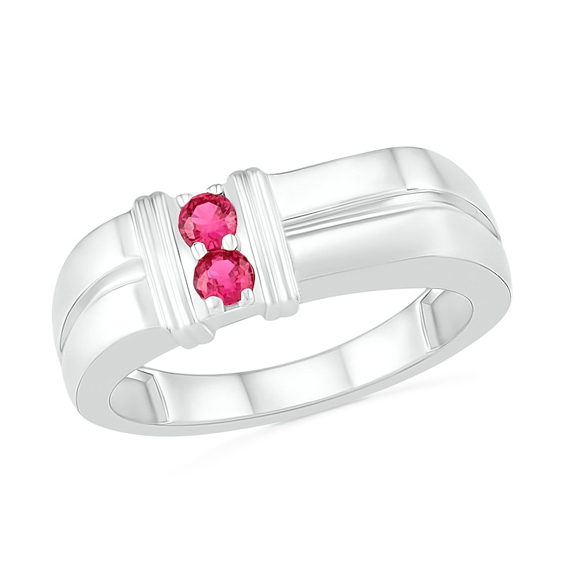 Main Image 1 of Men's 3.0mm Lab-Created Ruby Duo Collar Double Row Ring in Sterling Silver