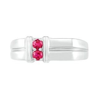Men's 3.0mm Lab-Created Ruby Duo Collar Double Row Ring in Sterling Silver