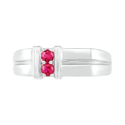 Men's 3.0mm Lab-Created Ruby Duo Collar Double Row Ring in Sterling Silver
