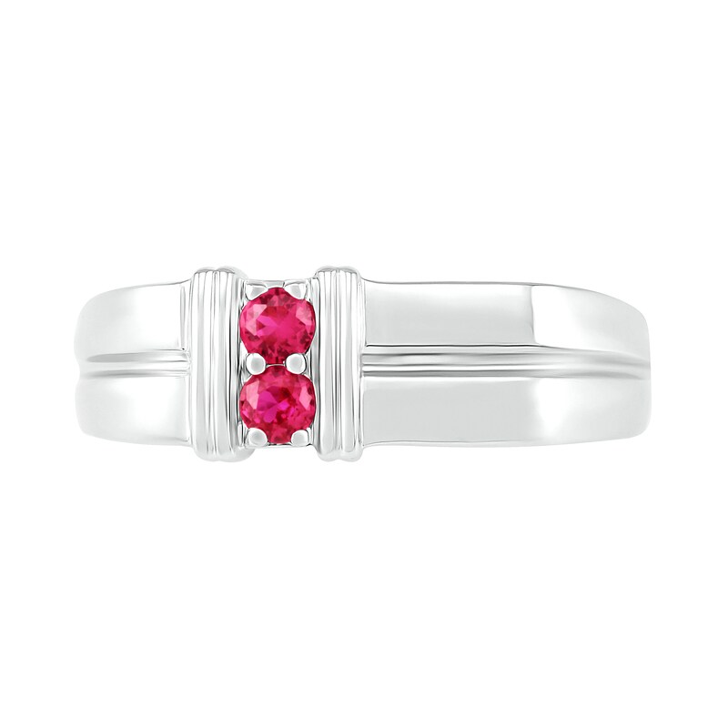 Main Image 2 of Men's 3.0mm Lab-Created Ruby Duo Collar Double Row Ring in Sterling Silver