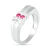 Thumbnail Image 3 of Men's 3.0mm Lab-Created Ruby Duo Collar Double Row Ring in Sterling Silver