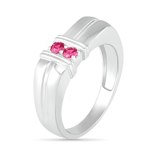 Men's 3.0mm Lab-Created Ruby Duo Collar Double Row Ring in Sterling Silver