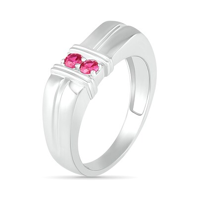Men's 3.0mm Lab-Created Ruby Duo Collar Double Row Ring in Sterling Silver