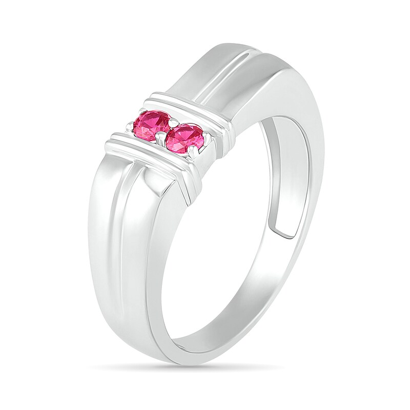 Main Image 3 of Men's 3.0mm Lab-Created Ruby Duo Collar Double Row Ring in Sterling Silver