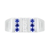 Thumbnail Image 2 of Men's Blue Lab-Created Sapphire and Diamond Accent Vertical Triple Row Art Deco Ring in Sterling Silver