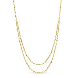 Diamond-Cut Tube Station and Rope Chain Double Strand Necklace in 10K Gold